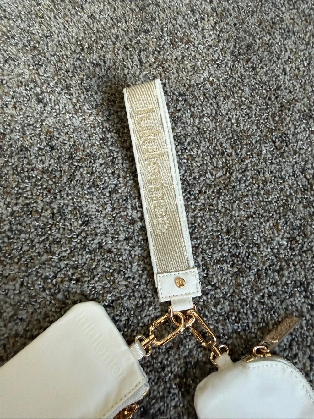 Lululemon Dual Pouch Wristlet Wordmark Gold White Opal Cream Pre-owned